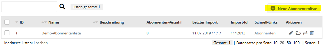 Abonnentenlisten in mailator